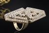 Langer Art déco Ring mit Diamanten Goldschmiedearbeit Gelbgold Weißgold 