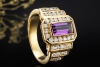 Ring Eckig mit Amethyst und Diamanten Goldschmiedearbeit in Gelbgold 750 