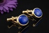 Manschettenknöpfe Handarbeit mit Lapislazuli Cabochons Oval Gelbgold 750 