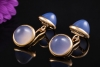 Blaue Manschettenknöpfe mit Chalzedon Cabochons Gelbgold 585 Handarbeit 