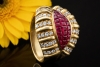 Ring mit Carré Rubinen und Diamanten im Vintage Design Gelbgold 750 