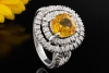 Cocktailring Gelber Saphir mit Diamanten Ring in Weißgold 750 Handarbeit 