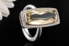 Ring Langer facettierter Citrin mit Diamanten in Weißgold 750 Handarbeit 