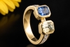 Toi et Moi Ring 2 Saphire Blau und Gelb mit Diamanten in 750er Gelbgold 