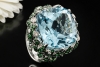 Cocktailring Blätterkranz Blauer Topas Tsavorit Diamanten 750er Weißgold 