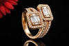 Double Baguette Ring eckig mit Diamanten und Brillanten in Roségold 750 