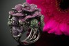 Designer Ring Blume mit 2 Affen Diamanten Farbedelsteine 750er Gold Schwarz 
