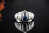 Weißgold Ring mit Navette Saphir Cabochon und Diamanten Juwelier Leicht 
