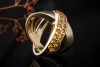 Crossover Ring mit 2 Reihen Citrin im Rundschliff in Gelbgold 750 Arbeit 