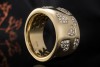 Herz Ring mit Diamanten rundum Massiver breiter Bandring in Gelbgold 750 
