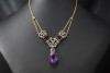 Antike Collier Kette mit Lila Amethyst und Diamanten in 750er Gelbgold 