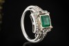 Antiker Smaragd Ring Emerald Cut mit Diamanten 750er Weißgold Gelbgold 