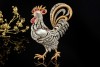 Brosche Hahn Huhn mit Rubin Diamanten Perle in 750er Weissgold Gelbgold 