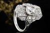 Antiker Ring mit Diamanten im Old Mine Cut Art déco in 950er Platin 