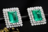 Große Smaragd Ohrringe rechteckig mit Diamanten Weißgold 750 Handarbeit 