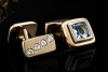 Sanders Manschettenknöpfe Aquamarin Citrin und Diamanten in Gelbgold 750 