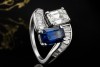 Beeindruckender Ring Blau Weiß mit Saphir und Diamanten in Weißgold 750 