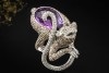 Fröhlicher Affenring mit Lila Amethyst und Diamanten in 750er Weißgold 