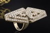Langer Art déco Ring mit Diamanten Goldschmiedearbeit Gelbgold Weißgold 