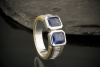 DESIGNER Ring 2 eckige SAPHIRE & BAGUETTE DIAMANTEN in 750er Gold Bicolor 