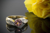 Modischer Bicolor Ring mit Pink Turmalin Baguette Diamanten 750er Gold 