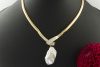 Collier Riesige Drachenperle an invisible setting Diamanten in 750er Gelbgold 