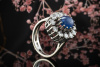 Besondere Saphir Cabochon Farbe Ring mit Top Brillanten oval in Weißgold 