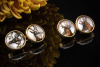 Bergkristall Manschetteknöpfe Jagdschmuck Jagd Motive Malerei in Gold 
