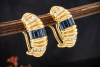 Halbcreolen Ohrringe mit Baguette Saphir und Diamanten in 750er Gelbgold 