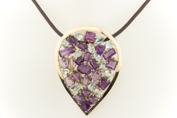 Ausgefallener großer Anhänger mit AMETHYST & AQUAMARIN in 585er Gelbgold