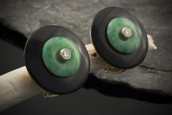 Christian Heller Ohrclips rund JADE ONYX & Brillanten in 750er Gelbgold