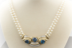 Hans Dieter Krieger Perlen Collier mit mit Topas & Brillanten 750er Gelbgold