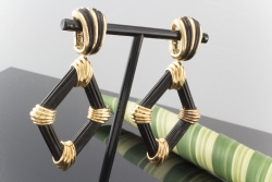 Fred Paris Ohrclips Ohrringe Ebenholz Schwarz in Rautenform 750er Gold