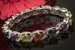 Massives Weißgold Armband Bunt mit Farbedelsteinen Mattiert 750er Gold 
