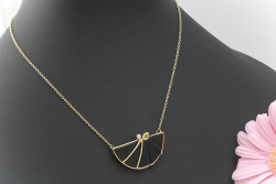 Onyx Collier Halbrund mit Saphir Tropfen Gelb und Brillant in 585er Gold