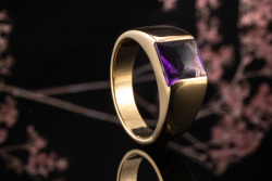 Cartier Ring Tank mit 1 Amethyst Massiv 750er Gelbgold Großes Modell 55