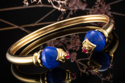 Fred Paris Armreif Armspange mit Lapislazuli und Rubin in 750er Gelbgold