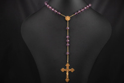 Rosenkranz Collier Kette Kreuz "nra sra de lujan" Amethyst Gelbgold 750