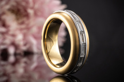 Memoire Baguette Ring Drehring mit Baguette Diamanten 750er Gold Bicolor