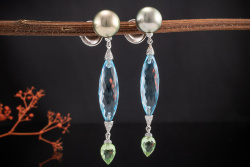 Ohrringe Tahiti Perlen Blautopas Peridot Brillanten Weißgold LP 7.670,-