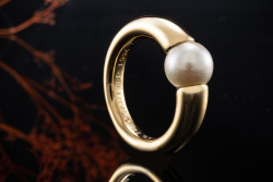 Cartier Ring mit Akoya Zuchtperle 7,9mm Vintage Massiv in 750er Gelbgold