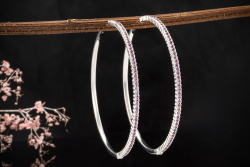 Große runde Creolen mit pinken Rubinen Ohrringe in 750er Weißgold 64 mm