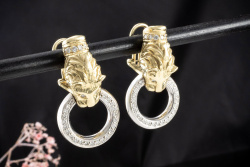 Ohrringe Panther Motiv mit Diamanten Brillanten in Gelbgold Weißgold 585