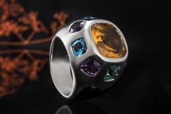 Imposanter Ring Citrin Amethyst Topas in massiver 750er Weißgold Arbeit