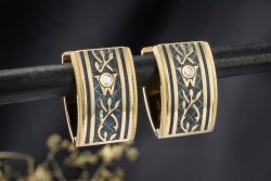 Wellendorff Vintage Ohrringe Creolen Blau Grau Diamanten in Gelbgold 750