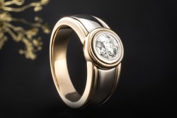 Solitär Ring 1,2 Ct Diamant Altschliff Massive Arbeit 750er Gold Bicolor