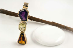 Bunter 585 Rotgold Anhänger mit Madeira Citrin & Amethyst 