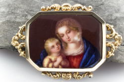 Maria & Jesuskind Brosche Nadel mit Lupenmalerei in 585 Gold 