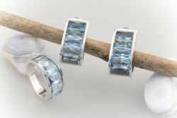 Hans Dieter Krieger Ring Ohrringe Blautopas Schmuckset in 750er Weißgold
