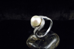 Perlen Ring mit Diamanten Brillanten 585er Weissgold Perlenring